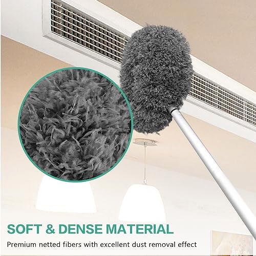 Heonay Ceiling Fan Cleaner Duster Reusable Microfiber Ceiling Fan Blade Cleaner Removable Duster with Extension Pole Adjusts 13 to 49.7 Inch for Cleaning Walls Bookshelves Furniture Door Window Top (Gray) - Image 5