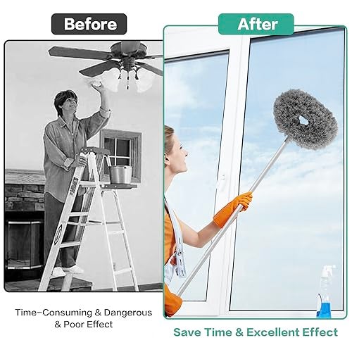 Heonay Ceiling Fan Cleaner Duster Reusable Microfiber Ceiling Fan Blade Cleaner Removable Duster with Extension Pole Adjusts 13 to 49.7 Inch for Cleaning Walls Bookshelves Furniture Door Window Top (Gray) - Image 4