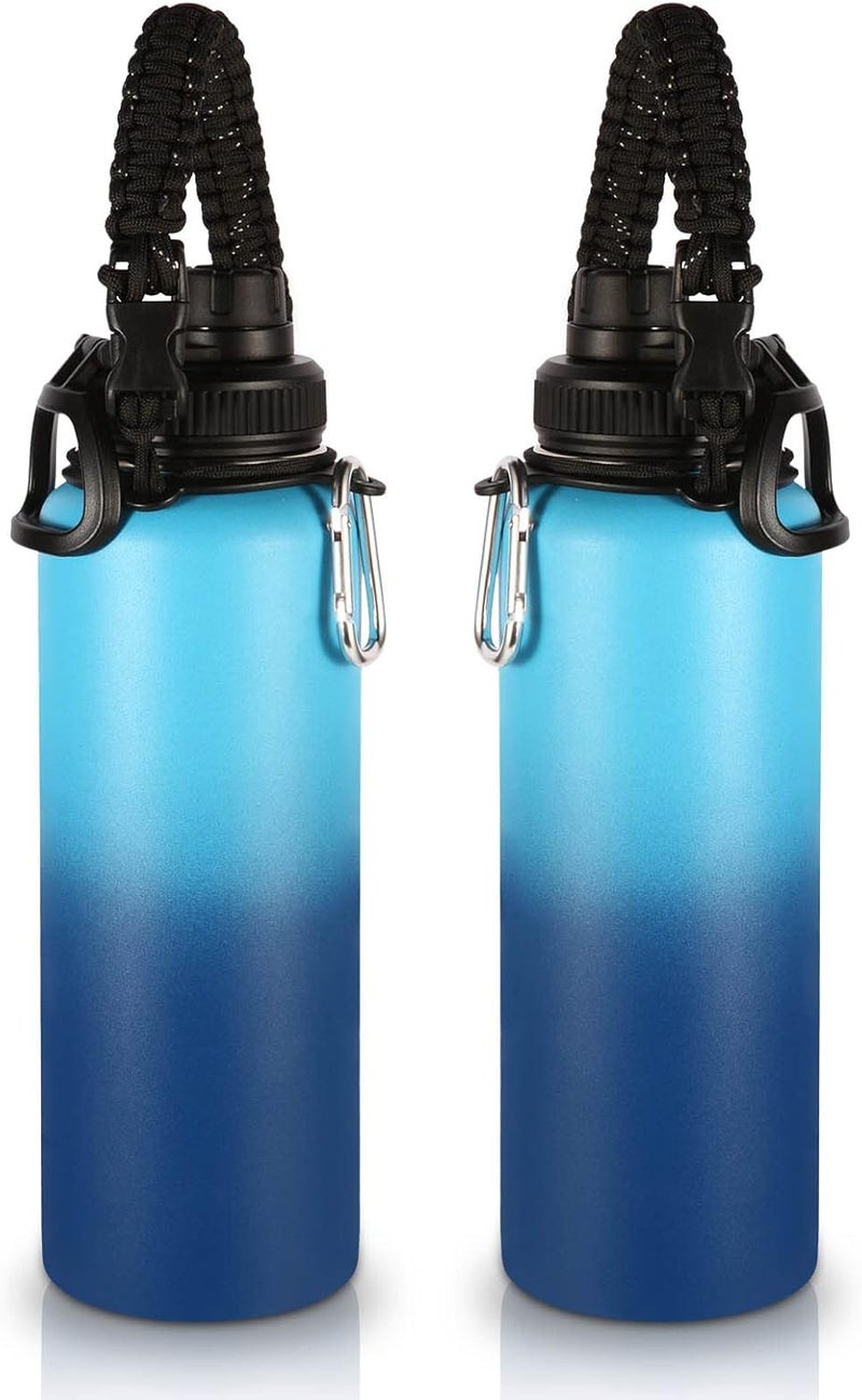 Volhoply Insulated Water Bottles Bulk 2 Pack, 40 oz Stainless Steel Sports Bottle with Paracord Handle & Spout Lid,Metal Water Cups with Wide Mouth,Reusable Water jug for Adults(Green Pink,2 Set) - Image 1