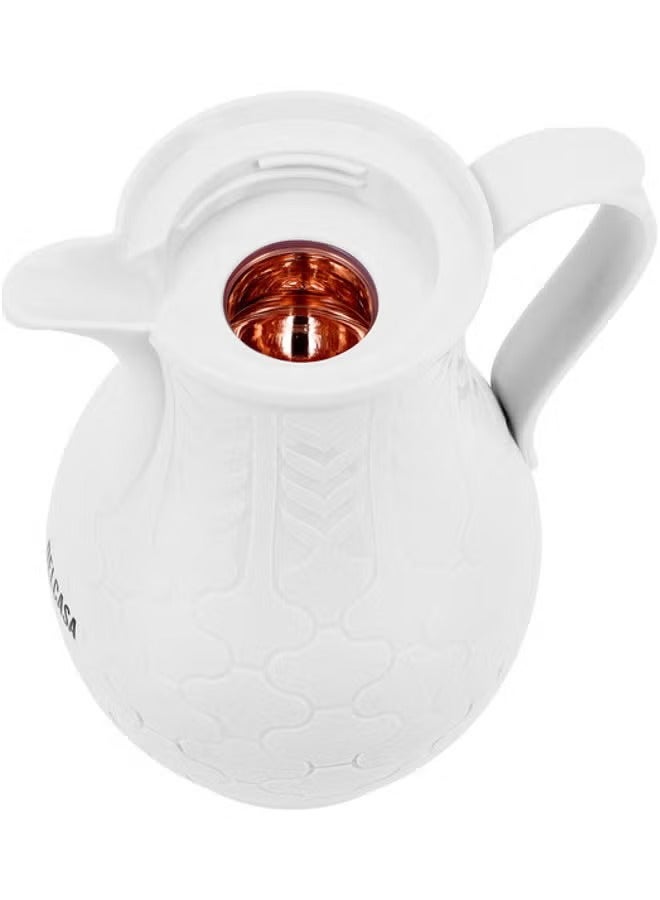 DELCASA Double Wall Vacuum FlasK Asbestos Free Pink Glass Inner Portable Durable Comfortable Handle And Lid Premium Quality PP Outer Body White 1Liters - Image 4