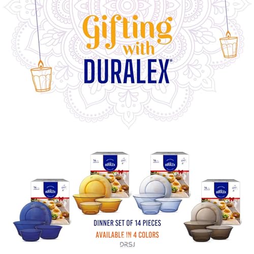 Duralex France 14 Piece Tempered Glass Solid Dinner Set | 3X Stronger & Durable | Microwave & Dishwasher Safe | Ultra Scratch Resistant | Amber (Gold) | for Dining & Gifting - Image 4