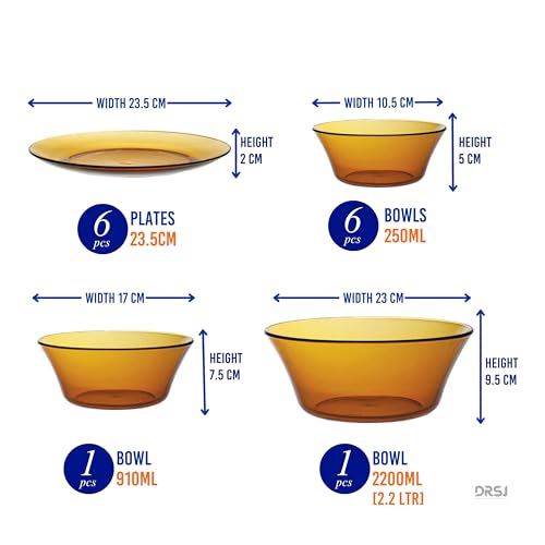 Duralex France 14 Piece Tempered Glass Solid Dinner Set | 3X Stronger & Durable | Microwave & Dishwasher Safe | Ultra Scratch Resistant | Amber (Gold) | for Dining & Gifting - Image 2