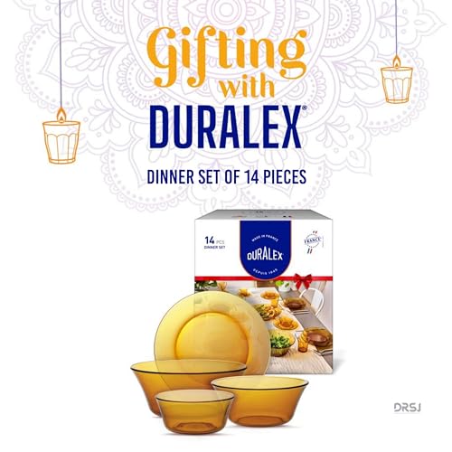 Duralex France 14 Piece Tempered Glass Solid Dinner Set | 3X Stronger & Durable | Microwave & Dishwasher Safe | Ultra Scratch Resistant | Amber (Gold) | for Dining & Gifting - Image 3