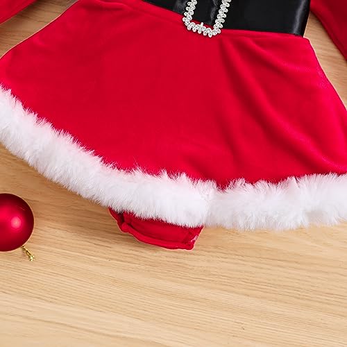 Bonangber Newborn Baby Girl Christmas Outfit Santa Claus Romper Dress Long Sleeve Princess Dress Red Christmas Dress(A-Red,0-6 Months) - Image 3