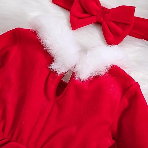 Bonangber Newborn Baby Girl Christmas Outfit Santa Claus Romper Dress Long Sleeve Princess Dress Red Christmas Dress(A-Red,0-6 Months) - Image 5