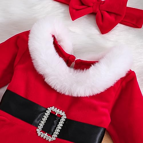 Bonangber Newborn Baby Girl Christmas Outfit Santa Claus Romper Dress Long Sleeve Princess Dress Red Christmas Dress(A-Red,0-6 Months) - Image 2