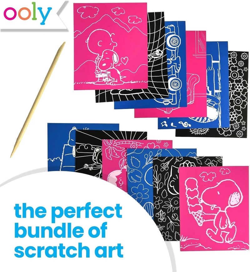 Ooly X Peanuts Scratch Art Kit - 12 Cards Featuring Snoopy, Woodstock and The Gang, Scratch Art Set Gifts for Kids, Travel-Friendly Craft Kit, Scratching Tool Included - Image 3