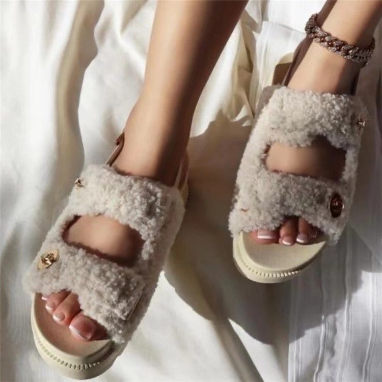Lamb Wool Thick-Soled Dew Platform Women'S Shoes Plus Size Sandals Baby Girls' Cotton Slippers Direct Supply - Image 4