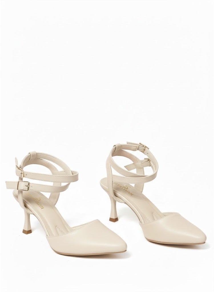 لايف ستيلاش  أحذية كعب جلدية مع إبزيمات أنيقة F-621 - بيج - Image 2