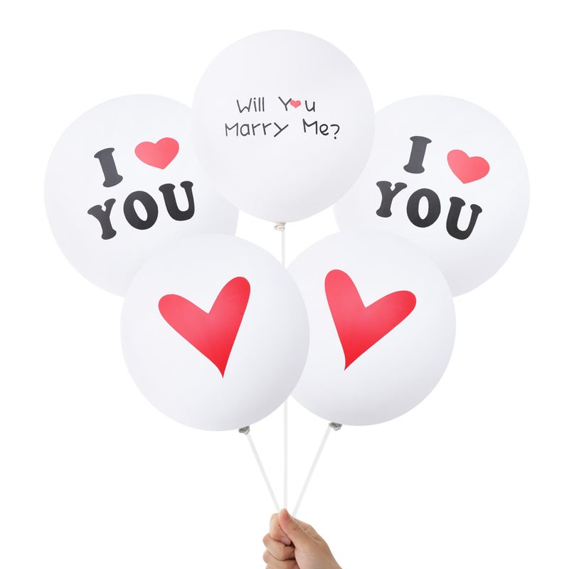 DelightBox Will You Marry Me Balloons Set 5 Pcs 12 Inch Proposal Balloons with Marry Me I Love You and Heart Designs for Proposal Decorations Engagement Party Decor Valentines Day - Image 5