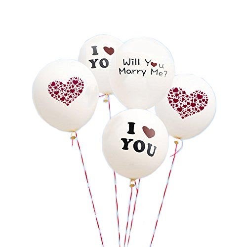 DelightBox Will You Marry Me Balloons Set 5 Pcs 12 Inch Proposal Balloons with Marry Me I Love You and Heart Designs for Proposal Decorations Engagement Party Decor Valentines Day - Image 1