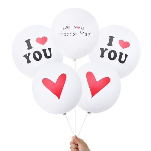 DelightBox Will You Marry Me Balloons Set 5 Pcs 12 Inch Proposal Balloons with Marry Me I Love You and Heart Designs for Proposal Decorations Engagement Party Decor Valentines Day - Image 2