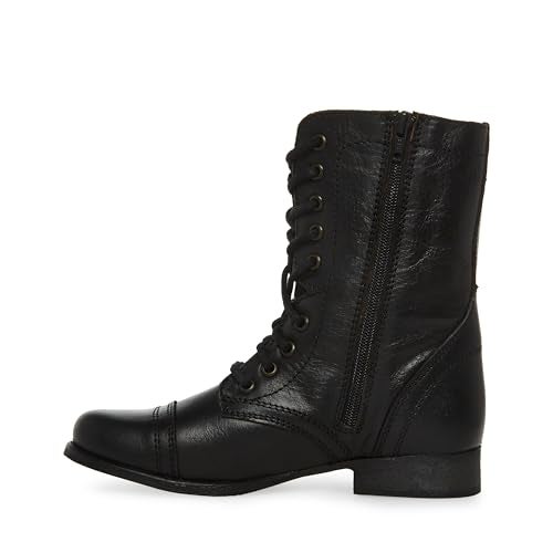 Steve Madden Women's Troopa Lace-Up Boot, Black Leather, 7.5 M US - Image 4