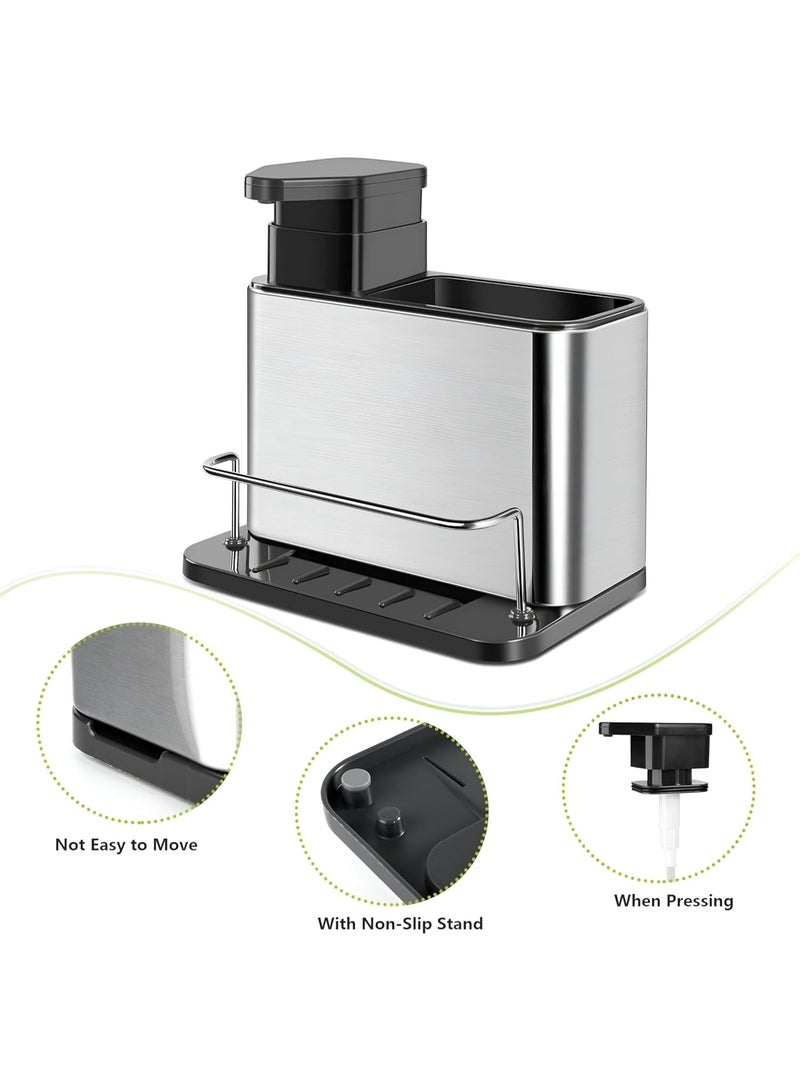 Stainless Steel Kitchen Sink Organizer with Sponge and Brush Holder - Soap Dispenser - Durable - Non-Slip Base - Simple Drainage System - Stylish Organizer for Cleaning Supplies - Image 2