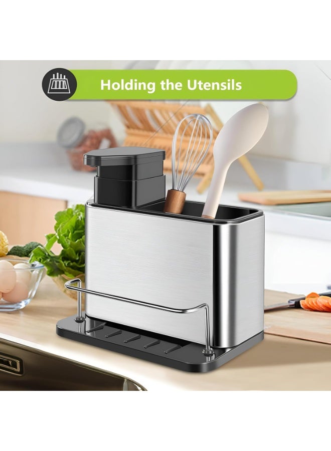 Stainless Steel Kitchen Sink Organizer with Sponge and Brush Holder - Soap Dispenser - Durable - Non-Slip Base - Simple Drainage System - Stylish Organizer for Cleaning Supplies - Image 5