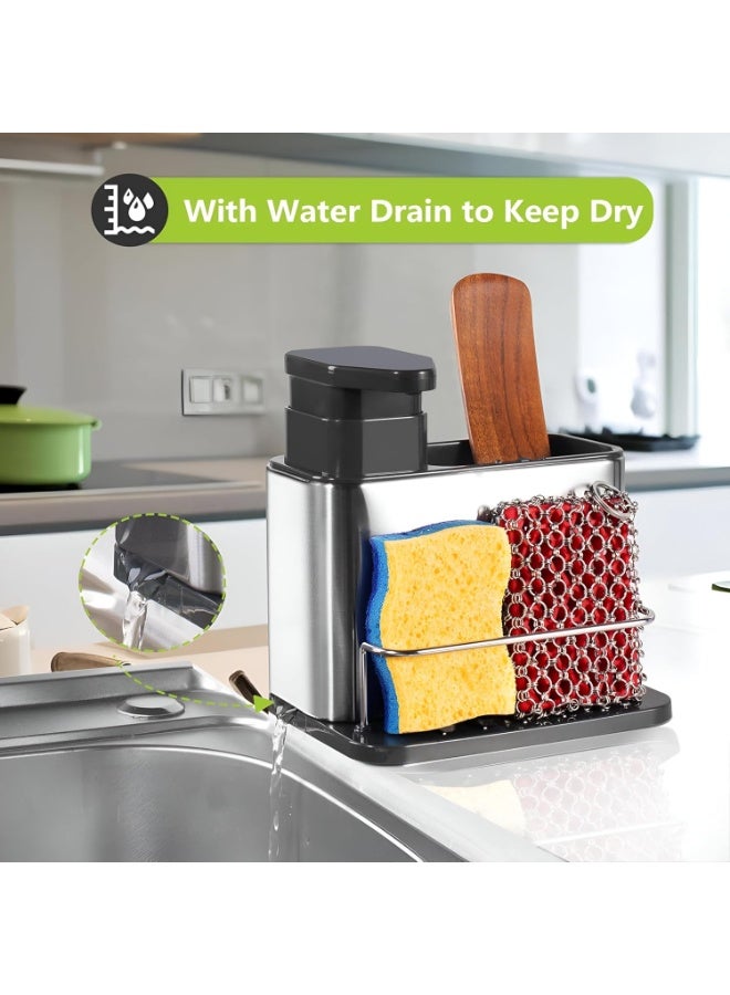 Stainless Steel Kitchen Sink Organizer with Sponge and Brush Holder - Soap Dispenser - Durable - Non-Slip Base - Simple Drainage System - Stylish Organizer for Cleaning Supplies - Image 4