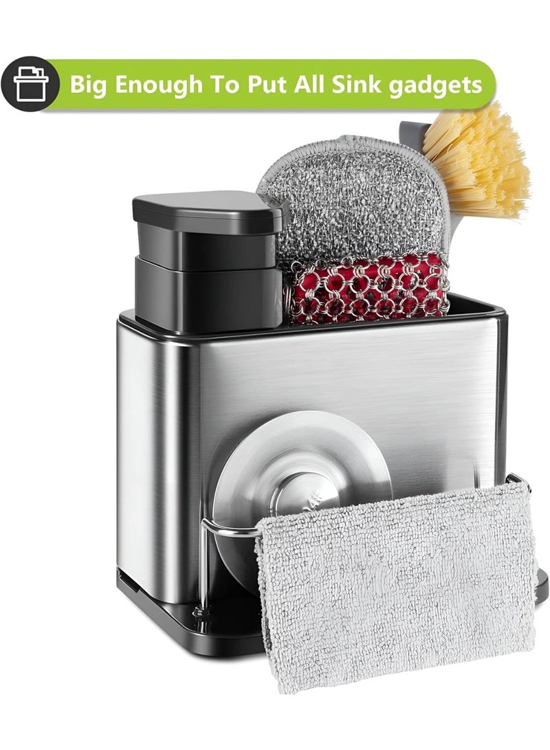 Stainless Steel Kitchen Sink Organizer with Sponge and Brush Holder - Soap Dispenser - Durable - Non-Slip Base - Simple Drainage System - Stylish Organizer for Cleaning Supplies - Image 3