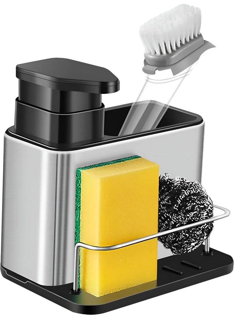 Stainless Steel Kitchen Sink Organizer with Sponge and Brush Holder - Soap Dispenser - Durable - Non-Slip Base - Simple Drainage System - Stylish Organizer for Cleaning Supplies - Image 1