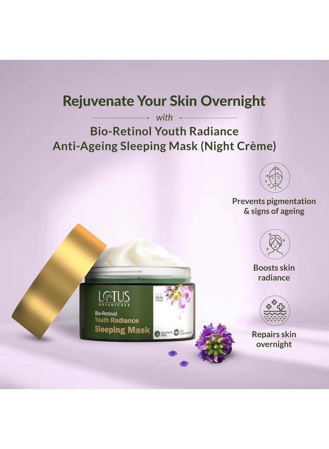 LOTUS BOTANICALS Bio Retinol Anti-Ageing Youth Radiance Sleeping Mask | Reduces Fights Fine Lines & Nourishes Skin | Preservative Free | For All Skin Types | 50G  - Image 3