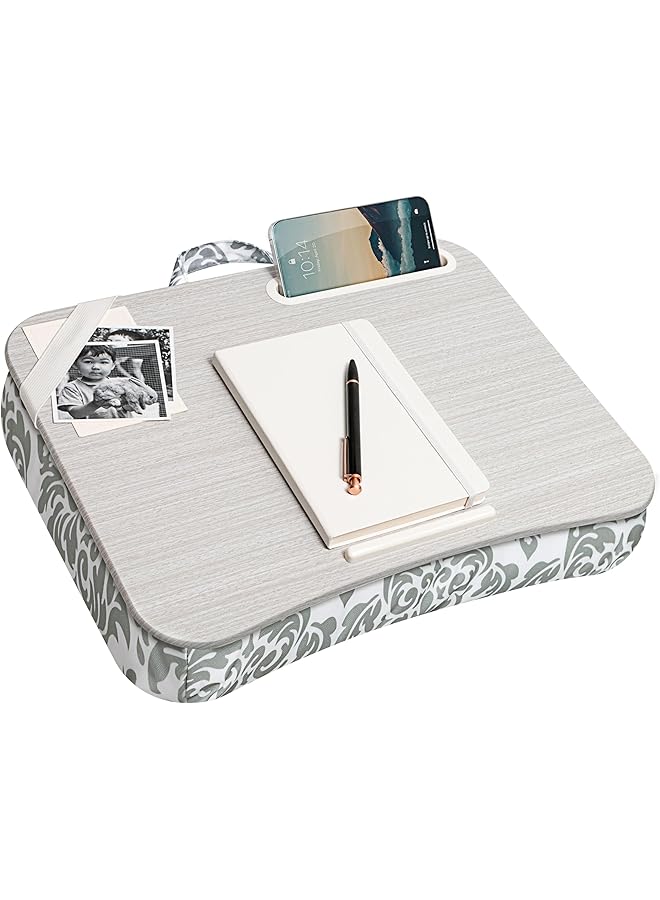 لابجير مكتب كمبيوتر محمول مصمم مع حامل هاتف وحواف للجهاز باللون الرمادي الدمشقي ويناسب أجهزة كمبيوتر محمولة بحجم يصل إلى 15.6 بوصة رقم الطراز 45424 - Image 1