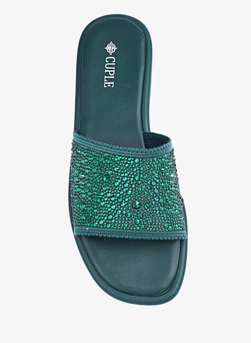 Cuple  Womens wide strap flat sandals for Women | Best Price UAE