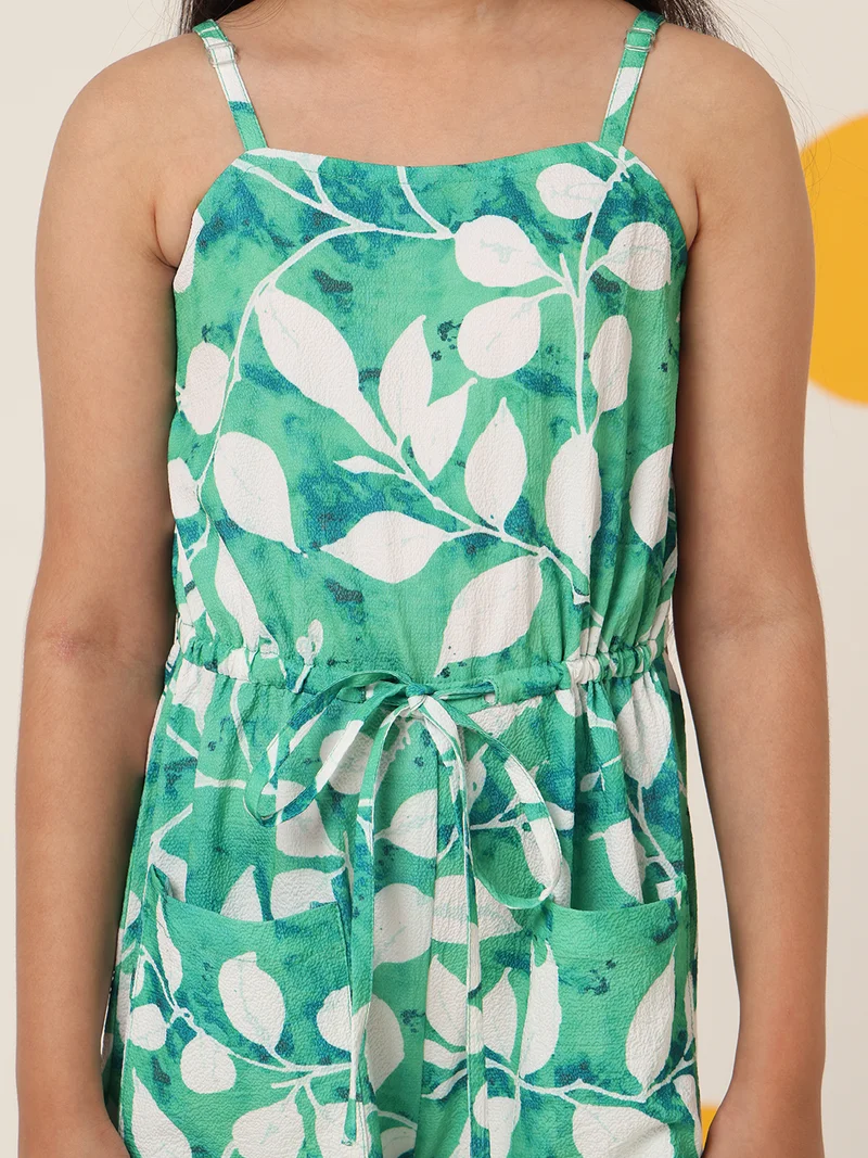 Cherry & Jerry Cherry & Jerry Girls Turquoise Printed Seersucker Full Length Jumpsuits