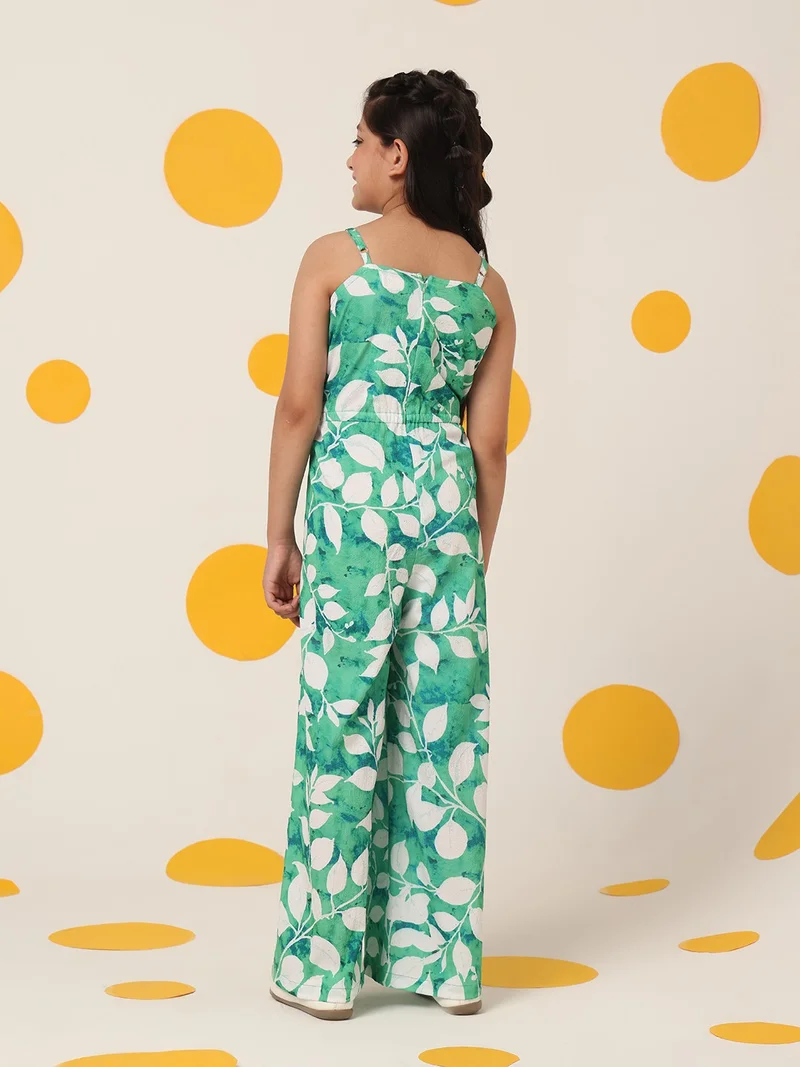 Cherry & Jerry Cherry & Jerry Girls Turquoise Printed Seersucker Full Length Jumpsuits
