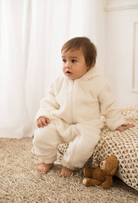 بذلة كاملة مبطنّة برأس لأطفال للاطفال – اوف وايت