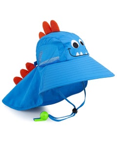 Kids Sun Hat UPF 50+ Boy Girl Protection Hat Mesh Large Brim Quick Drying Beach Hats with Mesh and Adjustable Chin Strap for Hiking Fishing (Blue)