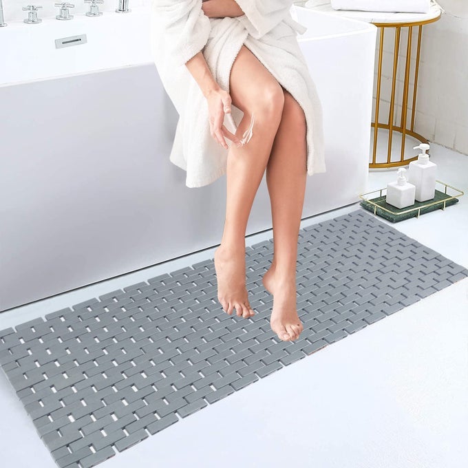 BAMBO BATH MAT BATHROOM RUNNER LONG LARGE RUGS FLOOR WOOD SHOWER BATHTUB WATERPROOF NON SLIP ACCESSORIES 16X48 INCH EASY TO CLEAN GREY1 PC