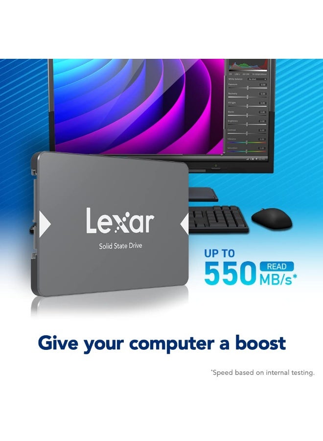 ليكسار قرص صلب داخلي SSD سعة 128 جيجابايت NS100 2.5 بوصة SATA III، سرعة قراءة تصل إلى 520 ميجابايت/ثانية، رمادي (LNS100-128RBNA) - Image 2
