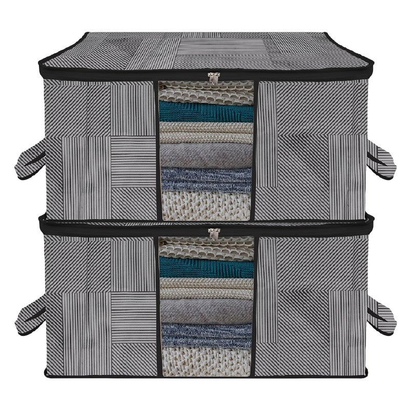 Kuber Industries Underbed Storage Bag Clothes Storage Organizer Blanket Cover with Clear Window Zipper Closure Handle Cloth Organizer LiningDesign Large Pack of 2 Gray - Image 1