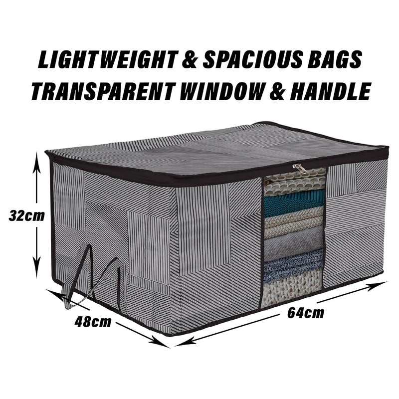 Kuber Industries Underbed Storage Bag Clothes Storage Organizer Blanket Cover with Clear Window Zipper Closure Handle Cloth Organizer LiningDesign Large Pack of 2 Gray - Image 3