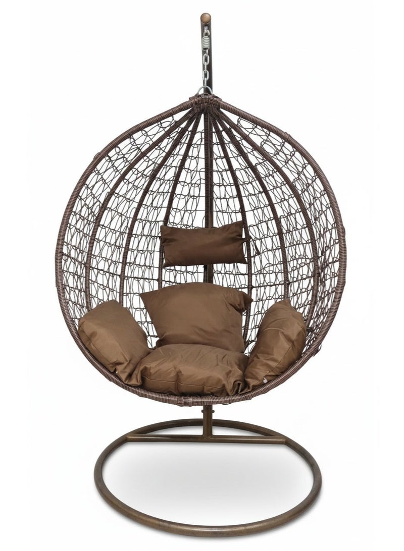 نَدْ مَفْرُوشَات كرسي أرجوحة بيضاوي معلق مع حامل بني - تصميم من الخيزران، وسادة ناعمة وإطار فولاذي قوي للاسترخاء في الأماكن المغلقة/المفتوحة - Image 3