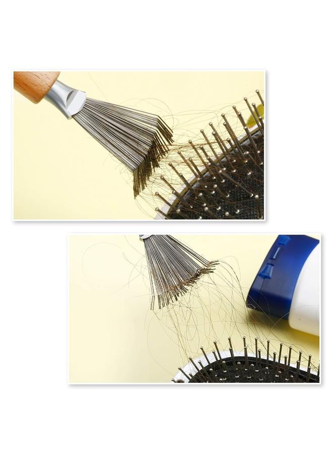 يونج شنج 2 قطعة أداة تنظيف فرشاة الشعر أداة تنظيف المشط منظف فرشاة الشعر فرش المشط فرشاة إزالة أوساخ الشعر مع معدن (مقبض مع أخدود) - Image 2