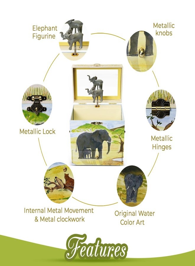 Enchantmints Savanna Musical Jewelry Box Elephant Spins to Baby Elephant Walk 3 Pullout Drawers Treasure Storage - Image 4