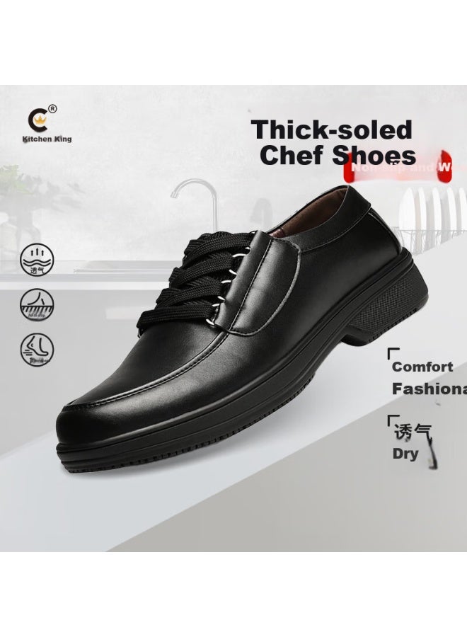 Kitchen King Chuwang Chef-Specific Shoes, Casual Leather Shoes, Non-Slip, Oil-Resistant, Water-Repellent, Comfortable, Wear-Resistant, 6805 Thick-Soled Model, Size 37 - Image 1