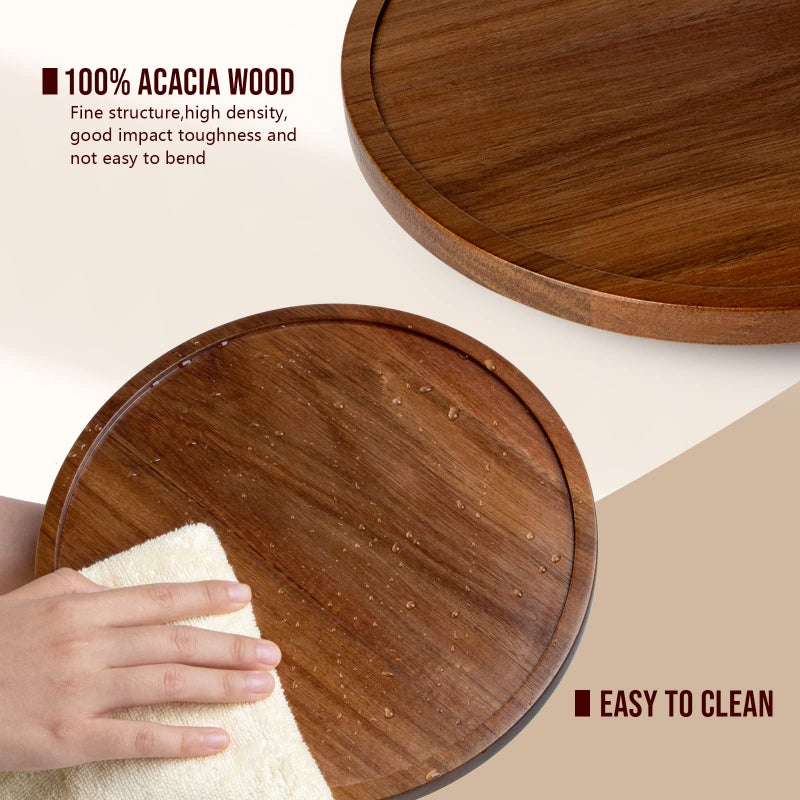 ANBOXIT Lazy Susan Organizer for Table, 12 Inch Wooden Lazy Susan Turntable for Cabinet, Acacia Wood Turntable Kitchen Spice Rack (2 Pack) - Image 4
