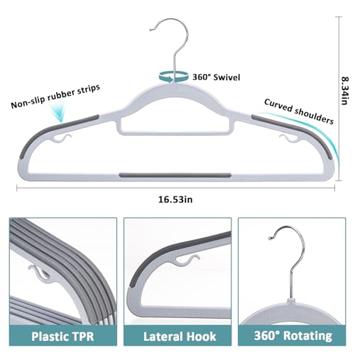 LMTrystFit 30-Pack Plastic Clothes Hangers, Space Saver, Non Slip, 360° Swivel Hook, 0.2 Inches Slim, Sturdy Heavy Duty Hangers for Coat, Durable Hangers for Suits, Light and Dark Gray - Image 2