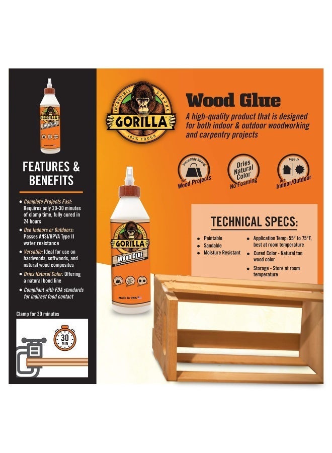 Gorilla Wood Glue, 18 Ounce Bottle, Natural Wood Color, (Pack of 1) - Image 2