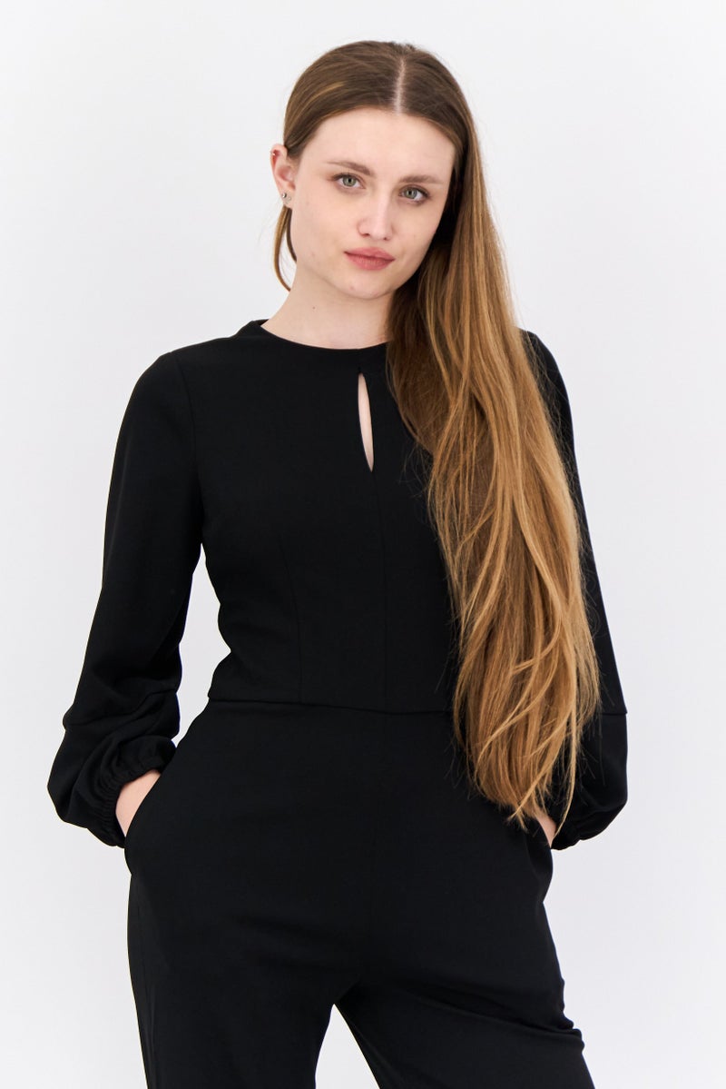 Donna Morgan Women Plain Long Sleeve Jumpsuit, Black - Image 2