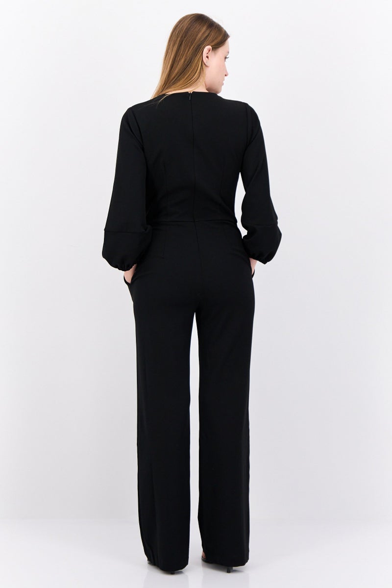 Donna Morgan Women Plain Long Sleeve Jumpsuit, Black - Image 4