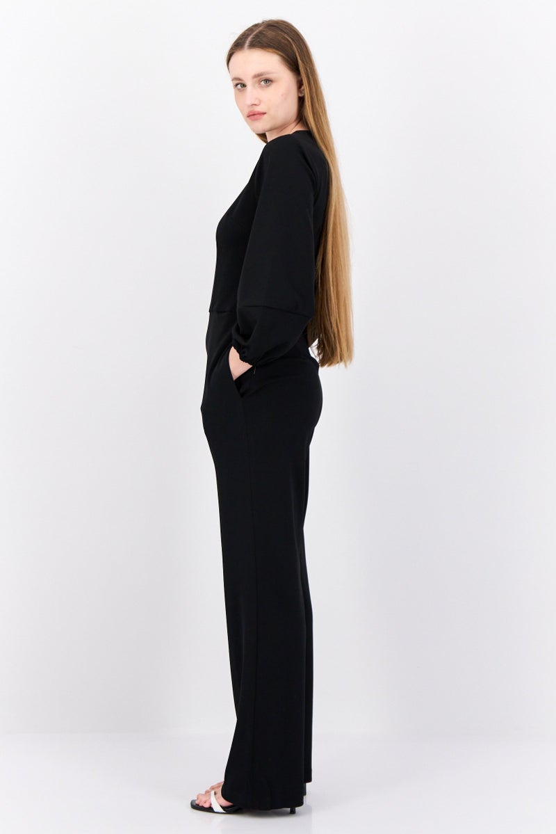 Donna Morgan Women Plain Long Sleeve Jumpsuit, Black - Image 3
