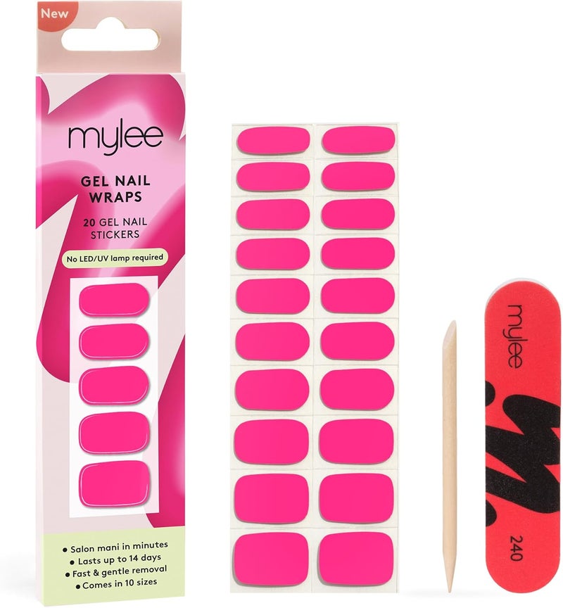 Mylee Gel Nail Wraps Pink Paradise 10 PreCured Gel Stickers for Instant Mani No Lamp Needed ChipResistant Glossy Finish Lasts Up to 14 Days Easy to Apply Vegan CrueltyFree