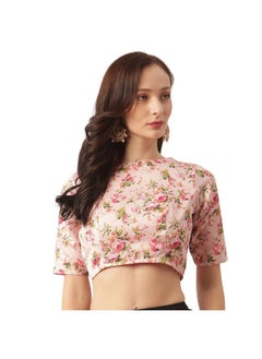 Studio Shringaar Studio Shringaar Women's Readymade Polyester Digital Printed Elbow Length Sleeves Saree Blouse (Pink, 46)  - Image 1