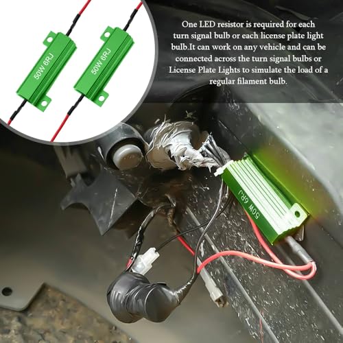 PACLVIO 4PCS Load Resistors, 50W 6Ohm Car Resistors, LED Turn Signal Resistor Flasher Adaptor, Aluminum Case Resistor for Fix LED Bulb Fast Hyper Flash Turn Signal Blink Error Code (Green 6RJ, 4PCS) - Image 5