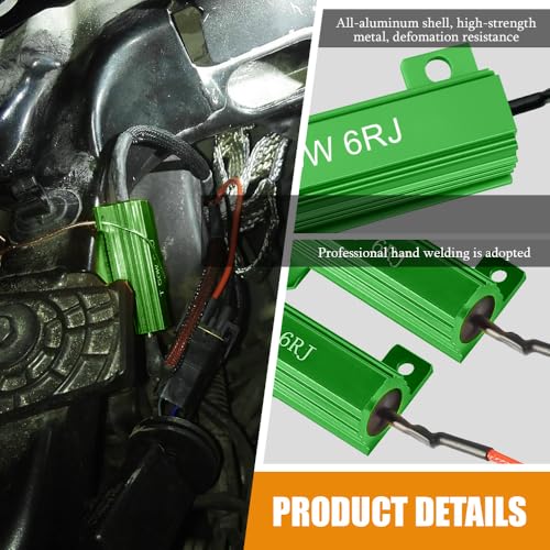 PACLVIO 4PCS Load Resistors, 50W 6Ohm Car Resistors, LED Turn Signal Resistor Flasher Adaptor, Aluminum Case Resistor for Fix LED Bulb Fast Hyper Flash Turn Signal Blink Error Code (Green 6RJ, 4PCS) - Image 4