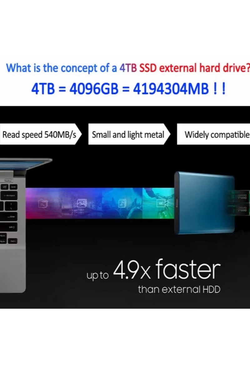 Portable External Hard Drive,4TB Mini SSD Hard Drives,Solid State External Drives,Computer Backup Drive,USB 3.1 to Type-C Support Data Storage Transfer for Windows XP PC Laptop and Mac,Black - Image 4