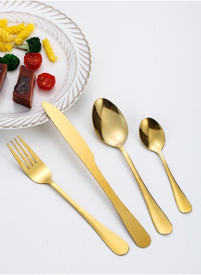 DUNISO - 24 Pcs Stainless Steel Cutlery Set, Western style kitchen utensil set, mirror polished tableware set, with knife, fork, spoon and gift box, suitable for family dining, kitchen，gatherings, gold - Image 1