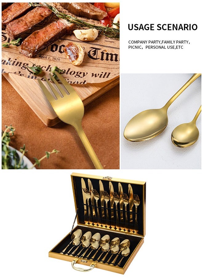 DUNISO - 24 Pcs Stainless Steel Cutlery Set, Western style kitchen utensil set, mirror polished tableware set, with knife, fork, spoon and gift box, suitable for family dining, kitchen，gatherings, gold - Image 1